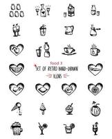 ícones de linha de esboço desenhados à mão de comida frutas e bebidas vetor