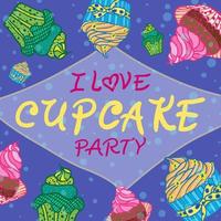 convite desenhado à mão para cartão com cupcakes, melhor para festa café ou restaurante vetor