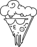 linha doodle de um cara de pizza super legal usando óculos escuros vetor