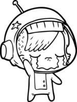 garota astronauta chorando dos desenhos animados acenando adeus vetor