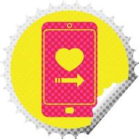 aplicativo de namoro no celular adesivo peeling circular vetor