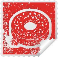 ilustração de ícone de adesivo angustiado de um saboroso donut gelado vetor