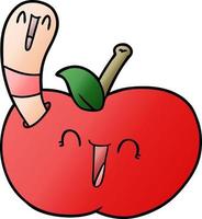 verme de desenho animado na maçã feliz vetor