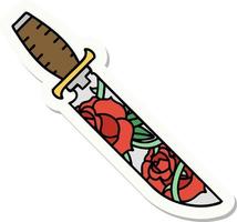 adesivo estilo tatuagem de um punhal e flores vetor