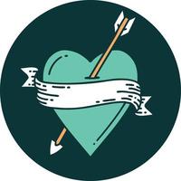 ícone de estilo de tatuagem de um coração de seta e banner vetor
