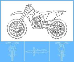 modelo de motocross. modelo de traçado de contorno de transporte. layout de impressão azul. apto para adesivo de urdidura, escova de ar, vinis, projeto de recoloração. vetor eps 10.