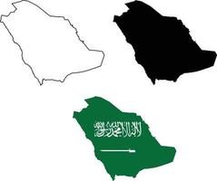 mapa da Arábia Saudita com bandeira. bandeira do território de mapas da arábia saudita. mapa de contorno arábia saudita. estilo plano. vetor