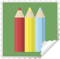 carimbo de adesivo quadrado gráfico de lápis de cor vetor