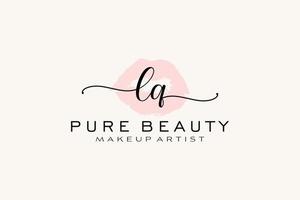 design de logotipo pré-fabricado de lábios de aquarela lq inicial, logotipo para marca de negócios de maquiador, design de logotipo de boutique de beleza blush, logotipo de caligrafia com modelo criativo. vetor