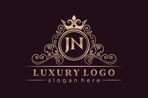 jn letra inicial ouro caligráfico feminino floral mão desenhada monograma heráldico antigo estilo vintage luxo design de logotipo vetor premium