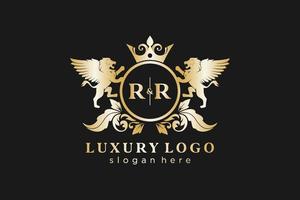 modelo de logotipo de luxo real de leão de letra rr inicial em arte vetorial para restaurante, realeza, boutique, café, hotel, heráldica, joias, moda e outras ilustrações vetoriais. vetor