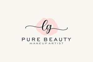design de logotipo pré-fabricado de lábios de aquarela lg inicial, logotipo para marca de negócios de maquiador, design de logotipo de boutique de beleza blush, logotipo de caligrafia com modelo criativo. vetor