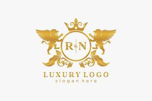 modelo de logotipo de luxo real de leão de letra rn inicial em arte vetorial para restaurante, realeza, boutique, café, hotel, heráldica, joias, moda e outras ilustrações vetoriais. vetor