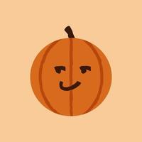 abóbora de halloween sorrindo emote, rosto laranja com uma expressão facial astuta, presunçosa, travessa ou sugestiva. feriado de outubro jack o lanterna vetor isolado