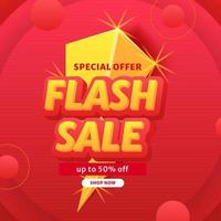 Iluminação 3D para banner de promoção de desconto de oferta de venda em flash com fundo vermelho vetor