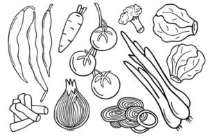 um conjunto de vegetais vetoriais no estilo doodle em um fundo branco. vetor