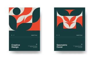 capas de design gráfico retrô. composições legais de formas vintage. Bauhaus e suíço de fundo, cartaz de vetor de desenho de forma geométrica abstrata. paleta de cores vermelho, branco e preto.