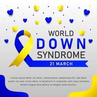 cartaz de vetor do dia mundial da síndrome de down com fita azul e amarela. cartaz social 21 de março dia mundial da síndrome de down.