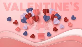 feliz dia dos namorados estilo de corte de papel com forma de coração colorido em fundo rosa vetor