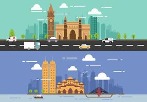 Desenhos planos do vetor da cidade de Mumbai