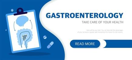 a landing page do site do gastroenterologista é o conceito de medicina e saúde. ilustração vetorial em um estilo simples em um fundo azul vetor