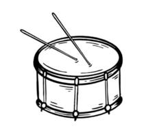 tambor estilo de instrumento musical desenhado à mão. ilustração vetorial de doodle preto e branco vetor