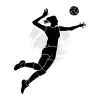 jogadora de vôlei feminino voando e batendo na bola. ilustração vetorial vetor