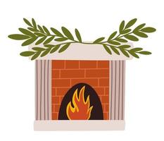 lareira de natal. lareiras em casa com meias, meias, presentes, velas, abetos e decoração de natal. lareiras aconchegantes com decoração de férias de inverno. ilustrações vetoriais planas isoladas em branco vetor