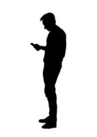 homem de negócios de silhueta gráfica segura smartphone para conexão por ilustração vetorial de tecnologia vetor