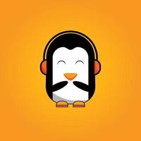 ilustração imagem vetorial de pinguim e pinguim design plano arte ilustração de pinguim com música de escuta vetor
