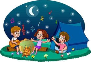 crianças perto da fogueira no acampamento de verão - ilustração vetorial, eps vetor