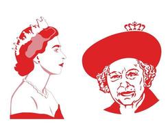 rainha elizabeth rosto retrato jovem e velho vermelho britânico reino unido europa nacional ilustração vetorial elemento de design abstrato vetor