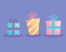 caixas de presentes apresenta ícones de aniversário acuarela vetor