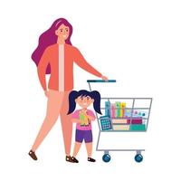 mãe e filha comprando suprimentos vetor