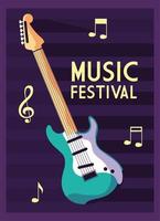 poster festival de música com instrumento musical guitarra elétrica vetor
