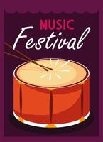 poster festival de música com tambor de instrumento musical vetor