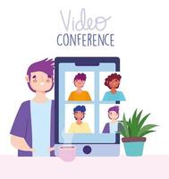 videoconferência e reunião virtual via modelo de banner para smartphone vetor