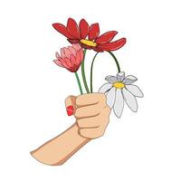 segurando a mão vetor colorido de flor murcha