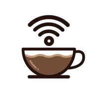 xícara de café com símbolo de internet, ícone, vetor, ilustração. vetor