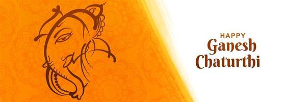 desenho de linha feliz ganesh chaturthi banner festival indiano vetor