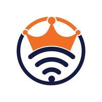 vetor de modelo de logotipo rei wifi. coroa e modelo de logotipo de vetor wifi.