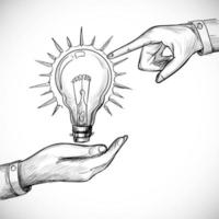 mão desenhada nova ideia inovação e solução conceito lâmpada vetor