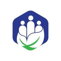 vetor de ícone de design de logotipo de pessoas folha. modelo de logotipo de vetor de comunidade verde.