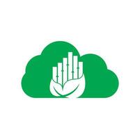 modelo de logotipo de conceito de forma de nuvem de folha de finanças. vetor de ícone de logotipo de estatísticas de natureza.