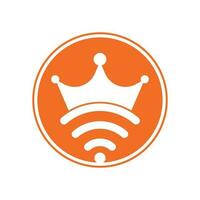 vetor de modelo de logotipo rei wifi. coroa e modelo de logotipo de vetor wifi.