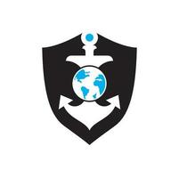 modelo de logotipo de globo âncora. combinação de logotipo de âncora e planeta. símbolo ou ícone marinho e mundial. vetor