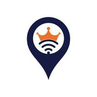 rei wifi mapa pin forma conceito logotipo modelo vetor. coroa e modelo de logotipo de vetor wifi.