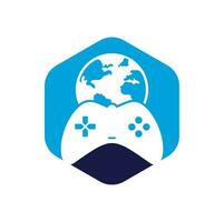 design de ícone do logotipo do globo do jogo. logotipo do mundo do jogador online. ícone de globo e stick de jogo vetor