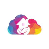 design de logotipo de vetor de conceito de forma de nuvem de folha em casa. ícone de casa fresca com design de logotipo de vetor de folha verde