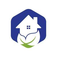 design de logotipo de vetor de folha em casa. ícone de casa fresca com design de logotipo de vetor de folha verde